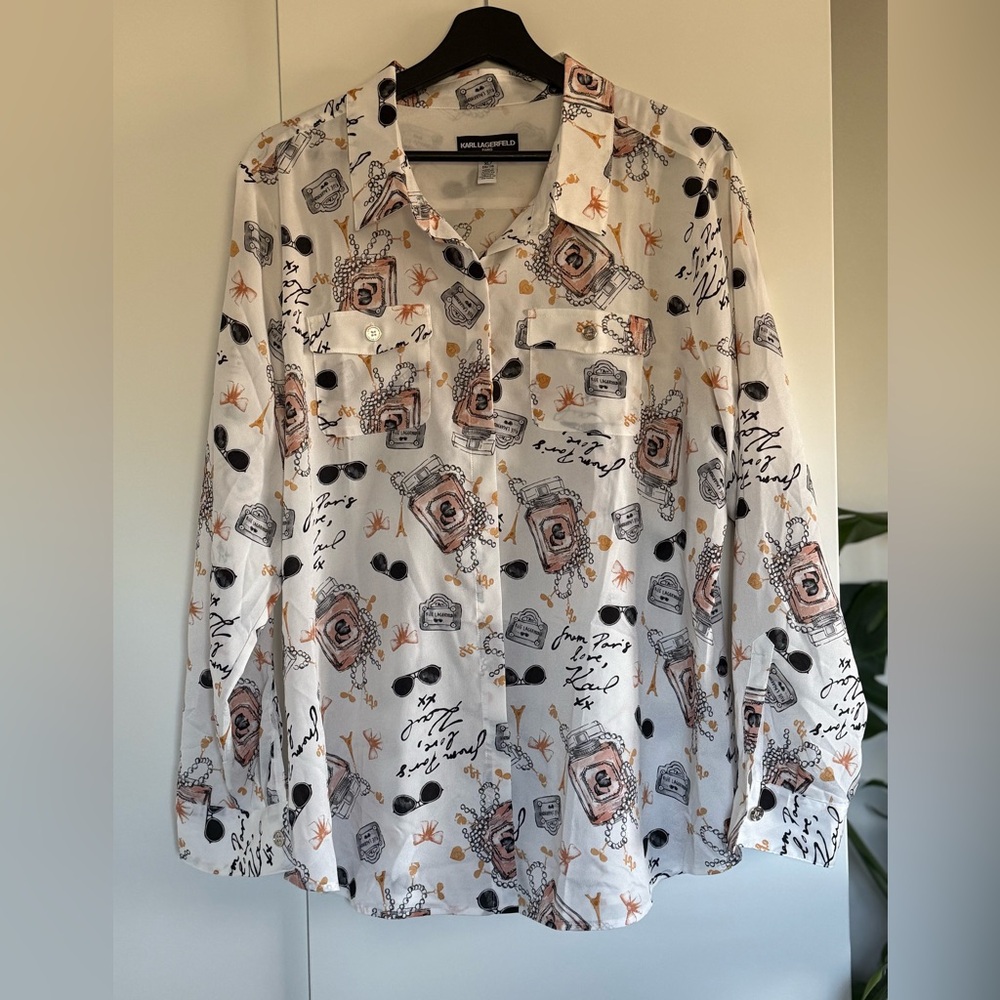 Karl Lagerfeld White Artistic Print Blouse